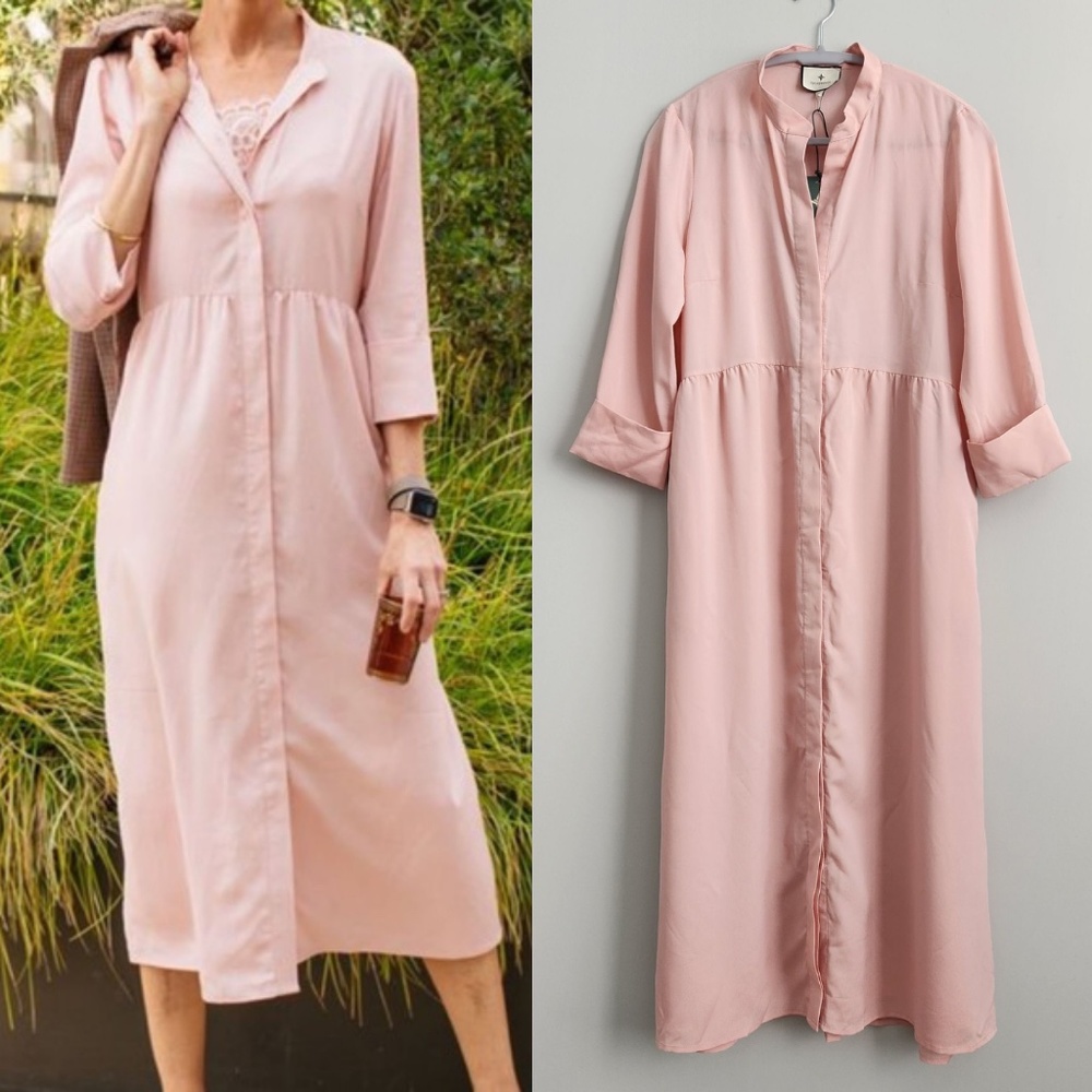 NWT Tuckernuck Blush Lace Underlay Midi Royal Shirt Dress - Size M